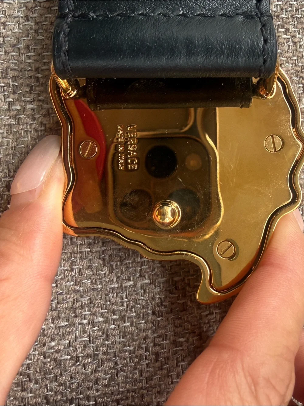 Versace Black Leather Belt with Gold Medusa Buckle Statement